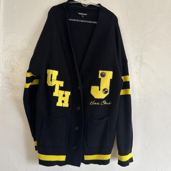 Cardigan Utah Jazz Letterman Sweater by Keiser Clark Men's 2XL Yellow & Black - Picture 6 of 10